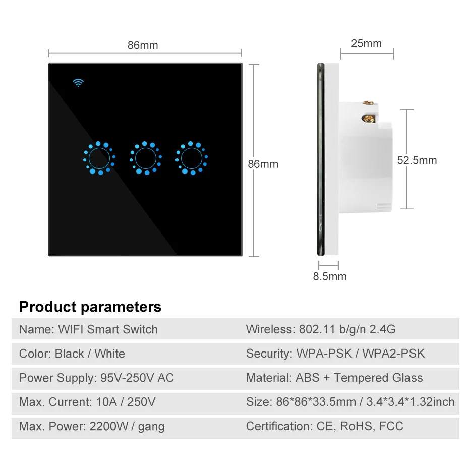 Wifi сенсорный выключатель, стандарт ЕС, 1, 2, 3 банды, стеклянная панель, умный настенный светильник, переключатель Ewelink, беспроводное управление, поддержка Alexa Google Home