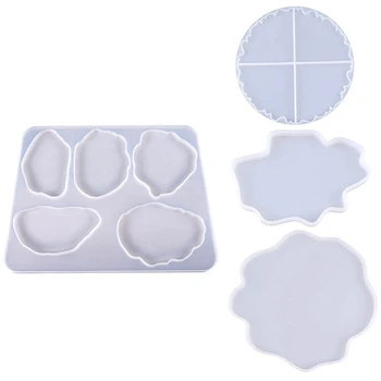 

1x Agate Slice Silicone Resin Mold, with 5-Cavity & 3x Large Coaster Resin Molds Irregular Epoxy Resin Silicone Molds