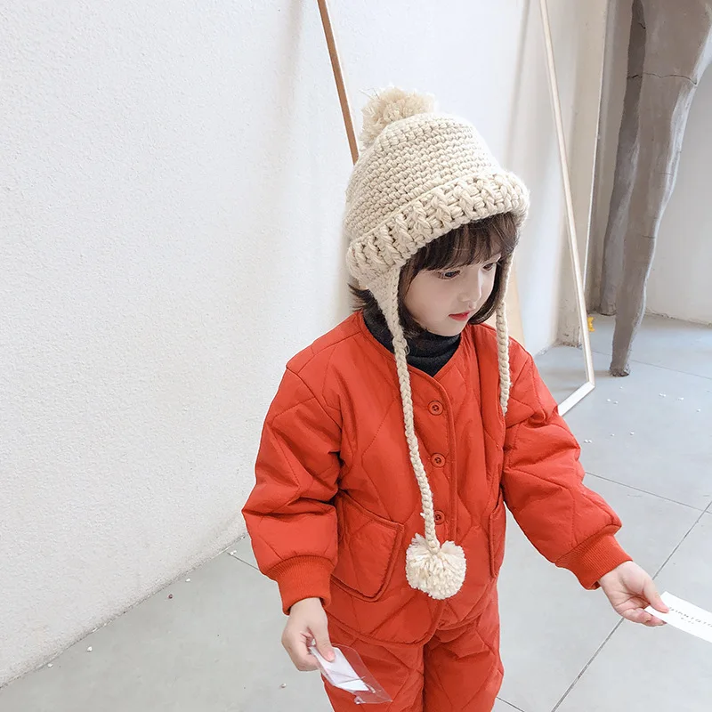 

2019 Winter Children Winter Suit Clothing Korean Toddler Girls Two Piece Cotton Padded Jacket Coat Kids Round Neck Jacket Outfit