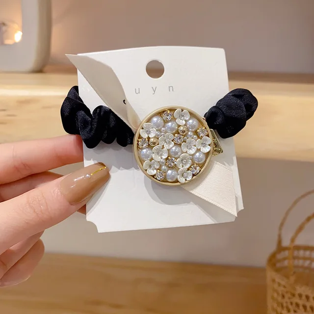 Fashion Rhinestone Hair Bands Hair Scrunchies Women Elastic Hair Bands Ties Rope Bands Ponytail Bands Hair Accessories F222 White