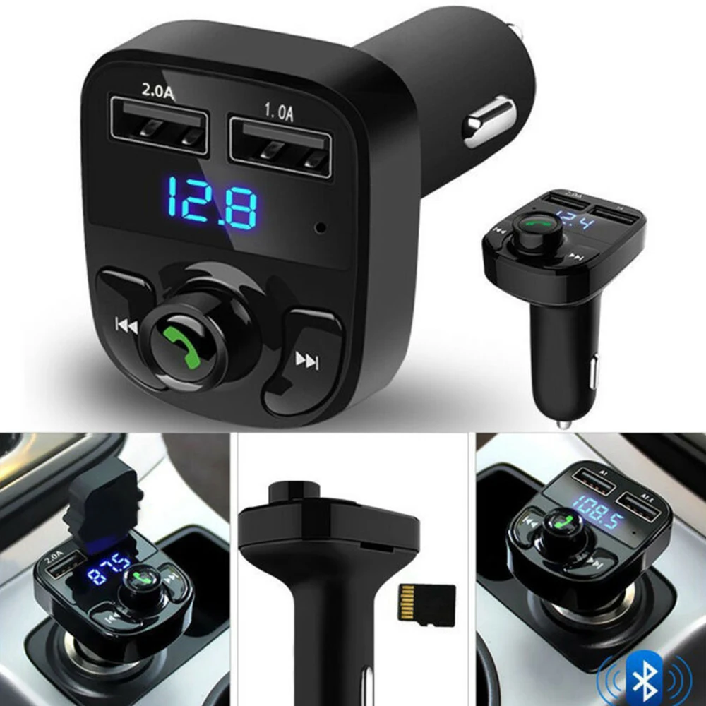 

Wireless BT Hand-free Car FM Transmitter MP3 Player Dual USB Charger Blue Light Automatic memory of power failure