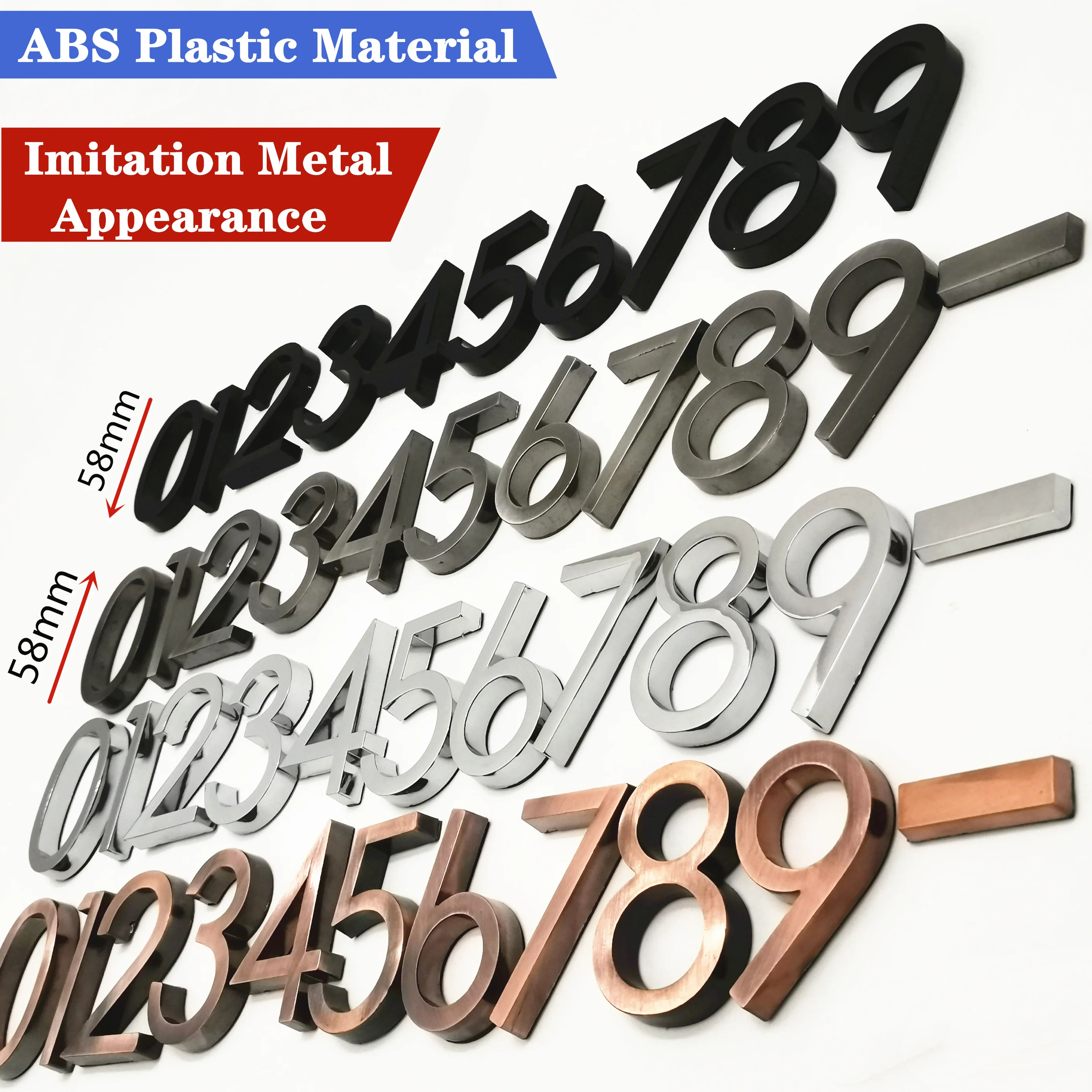

58mm 0123456789 House Number Plaque Door Plate Number House Number Hotel Door Address Digits Sticker Sign ABS plastic
