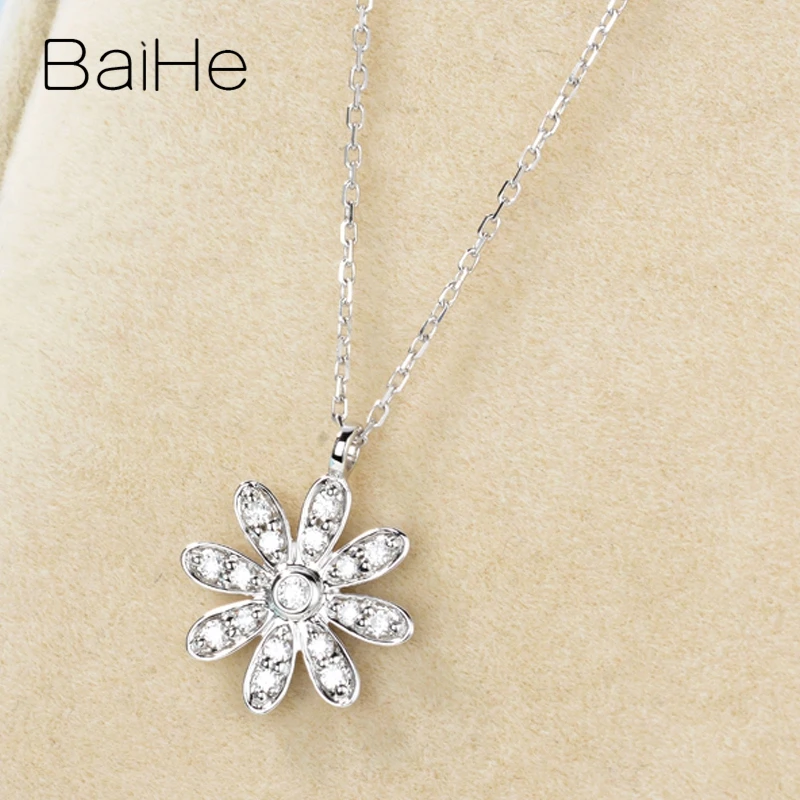BAIHE Solid 18K Белое Золото 0.20ct Сертифицированный круглый полный огранки натуральные бриллианты украшения для помолвки Подарочные ожерелья