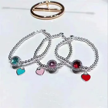 

original fashion Love heart and Cat's eye Match design style 4mm Round bead bracelet S925 Sterling silver Jewelry Holiday gift