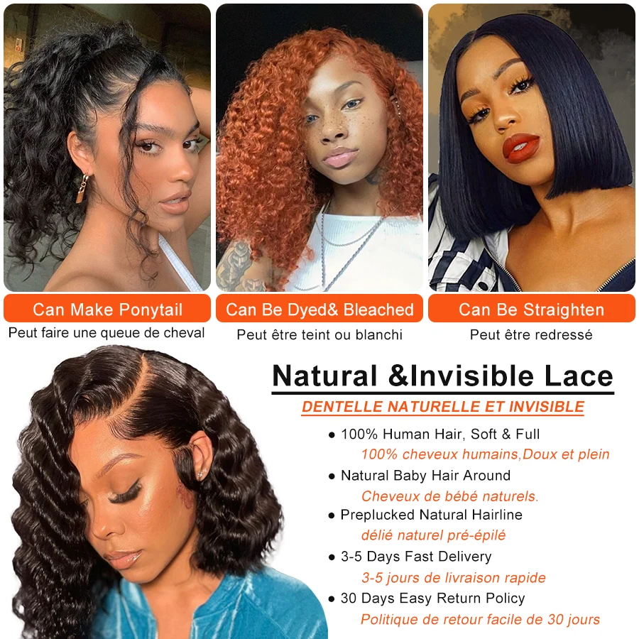 13x6 Lace Frontal Short Bob Human Hair Wigs Deep Wave Kinky Curly Pixie Cut Front Wig Brazilian Jerry Curl 4x4 Closure For Woman Human Hair Lace Wigs Aliexpress