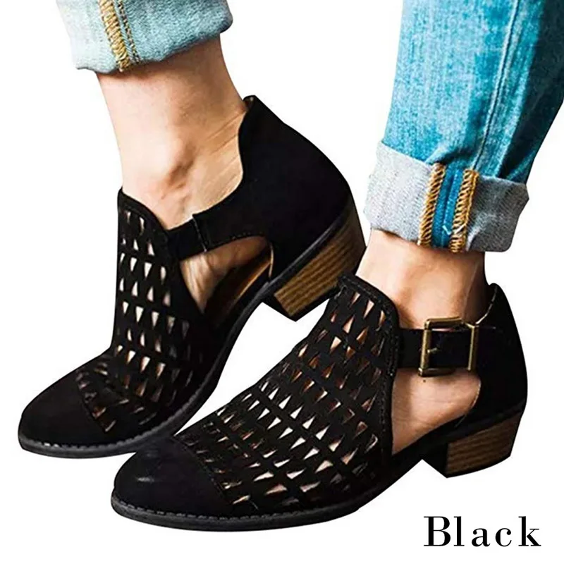 WENYUJH/женские ботильоны на платформе и толстом каблуке; сезон осень; обувь с острым носком на молнии с перфорацией; модная женская обувь - Цвет: black