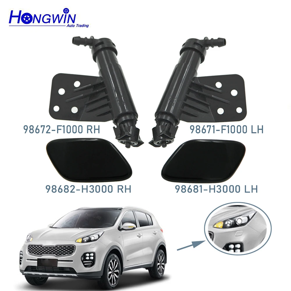 Headlight Washer Nozzle Headlamp Cleaning Spray Pump+ Cover Cap For Kia