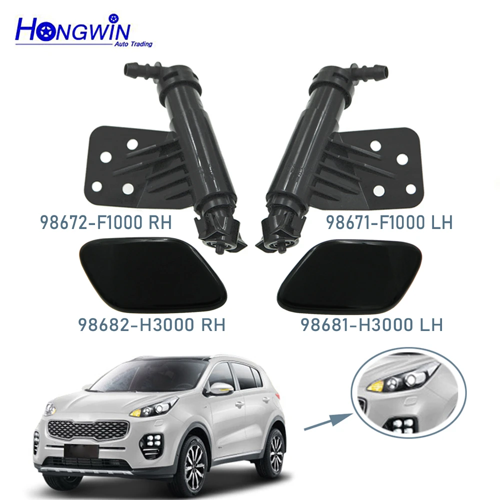 Headlight Washer Nozzle Headlamp Cleaning Spray Pump+ Cover Cap For KIA Sportage IV KX5 2016-  98681H3000 98671F1000 98672F1000 low price auto glass