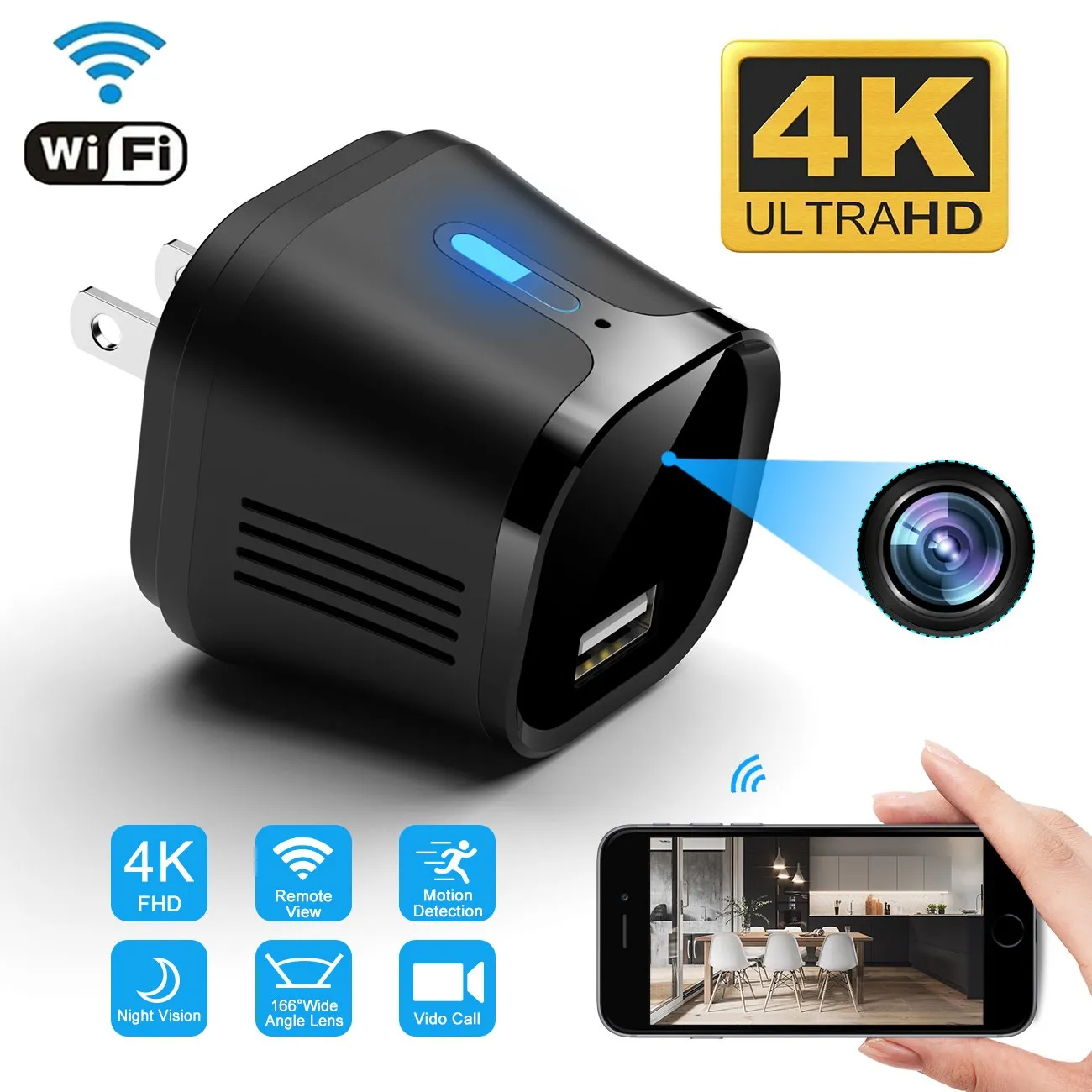 Wireless WIFI Mini Camera espia Secret USB Charger Micro Camera 4K HFD Baby Camera Security Night Vision Motion Detect Camcorder