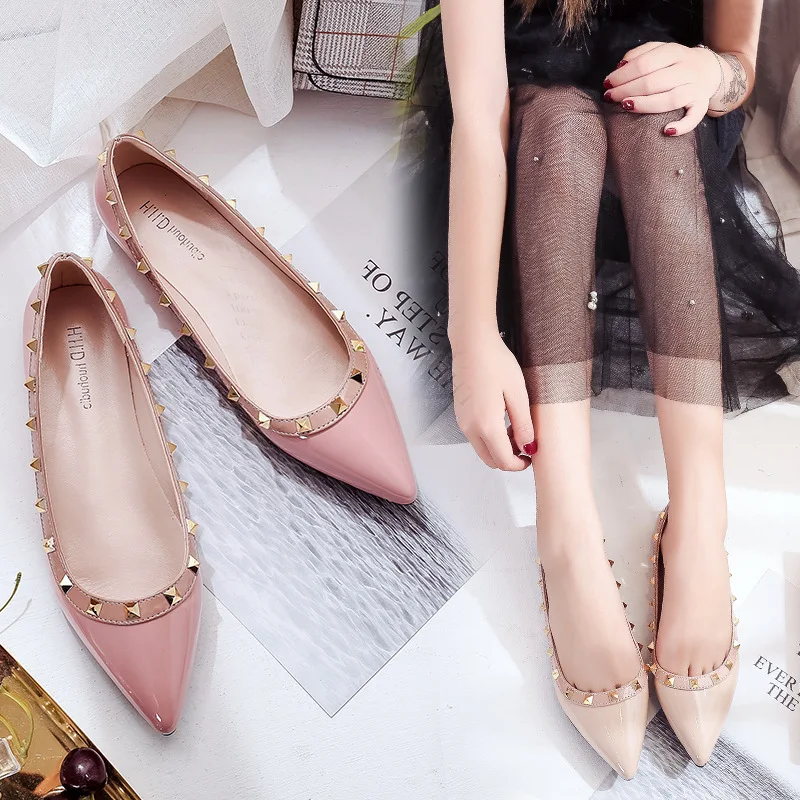 

Spring Korean-style New Style Rivet Pointed Flat Patent Leather Casual Comfortable-Gentle Fairy Shoes Cool GIRL'S-Style ZZ