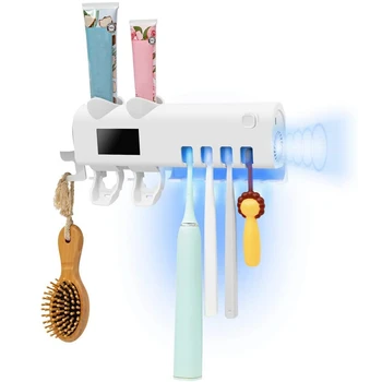 

Uv Toothbrush Sanitizers with 2 Toothpaste Dispenser Bathroom Toothbrush Holder Wall Mounted with Sanitizers Function