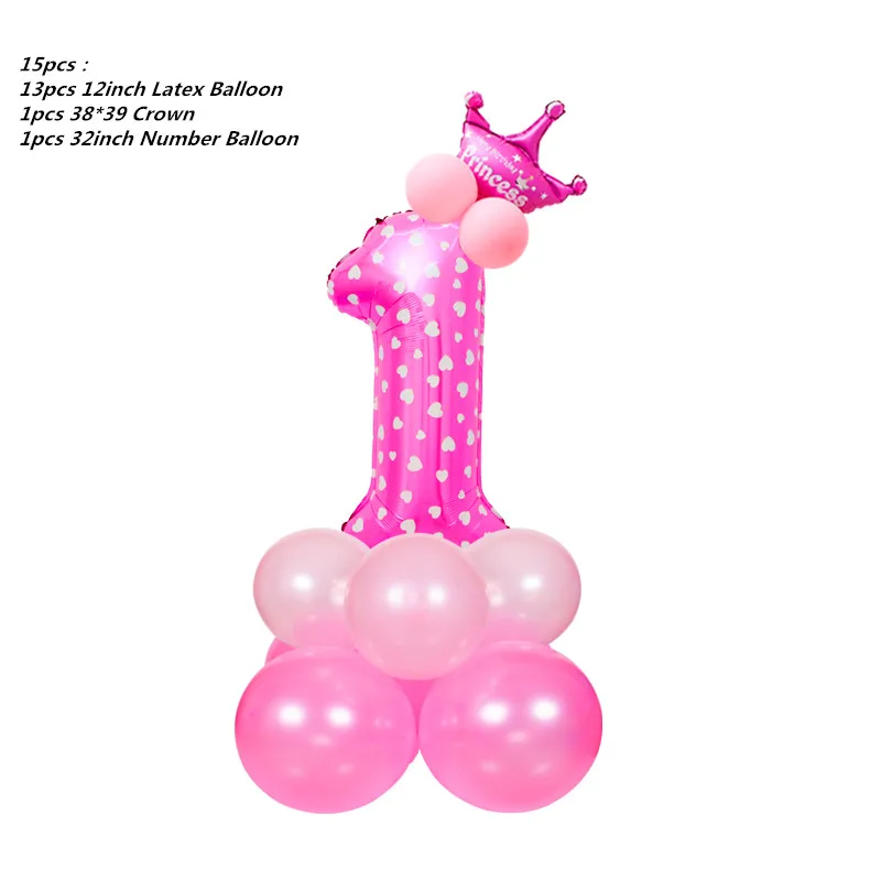 15 шт. фольга номер латексные шары воздушный шар с короной юбилей Беби Шауэр Детский День Рождения Вечеринка мой маленький пони вечерние поставки - Цвет: Pink 1