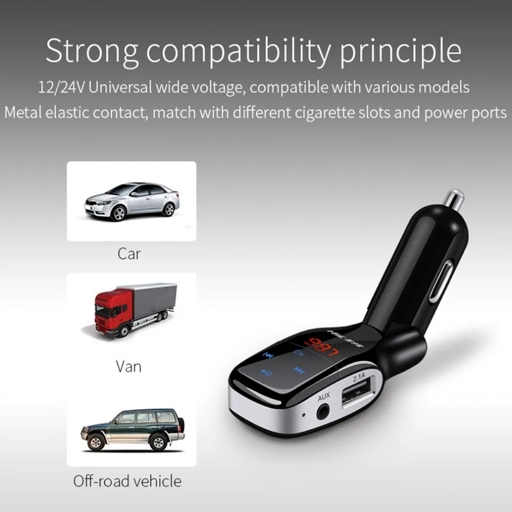 HSC YC37 Dual USB 3.1A Car Charger Bluetooth MP3 Player Fast Charge Support for TF Card U-Disk Smart Charge Strong Compatibility