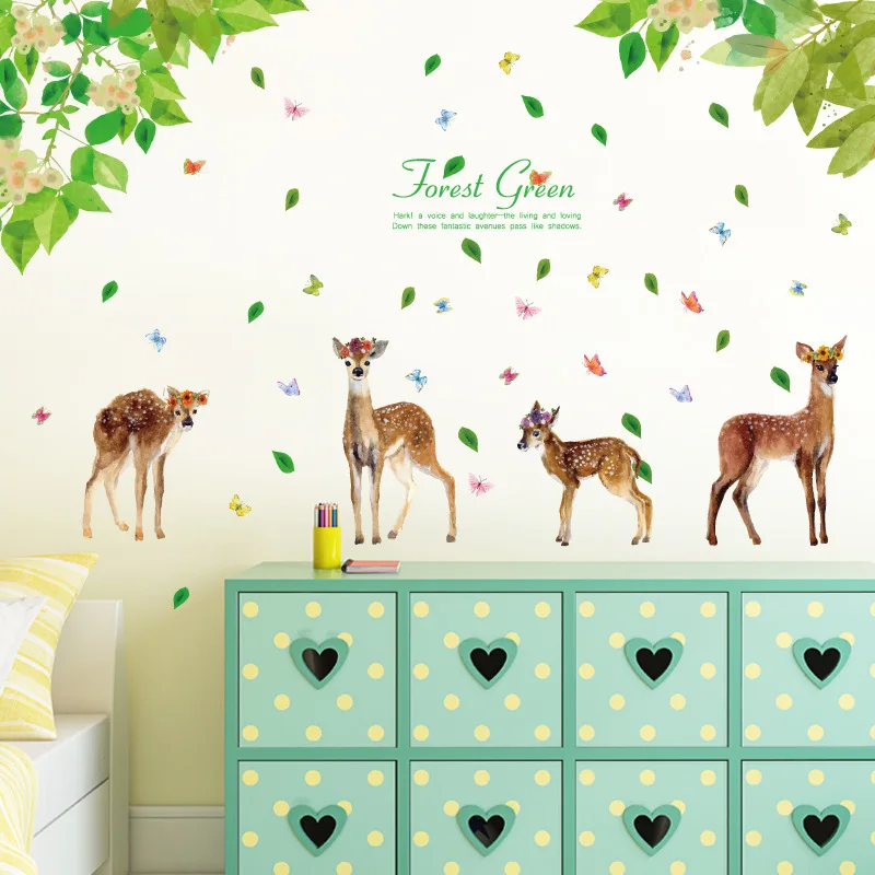 Vivid Deers In Forest Wall Stickers For Shop House Bedroom Living Room Decoration Diy Natural Scenery Mural Art Home Decals | Дом и сад
