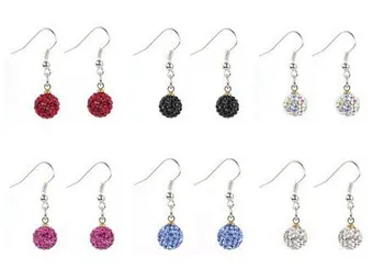 

hrgt3e 10mm Clay Mixed 20 Color MOW Crystal Micro Pave Disco Ball Silver Plated crystal Earrings drop Stud