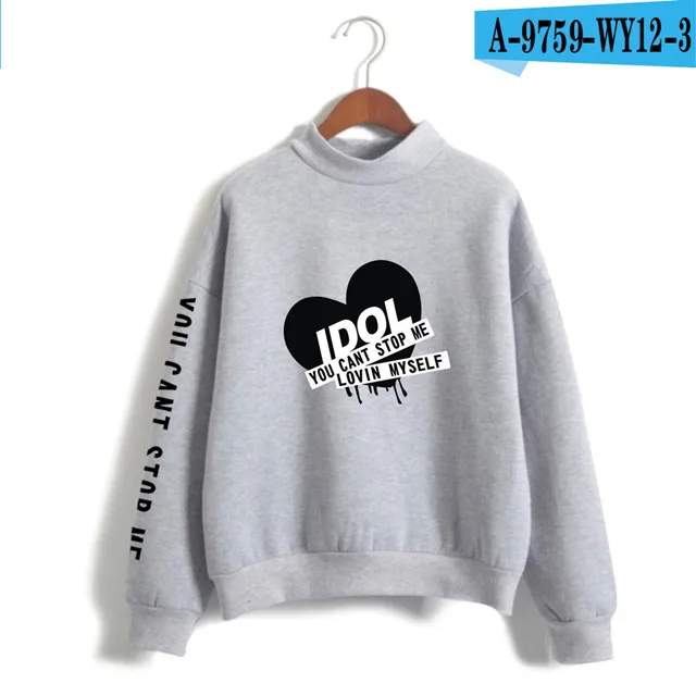 gray Новые Kpop Bangtan толстовки с высоким воротником для мальчиков и девочек, IDOL You Can't Stop Me Love Me, Женская любимая толстовка с капюшоном для фанатов - Цвет: gray