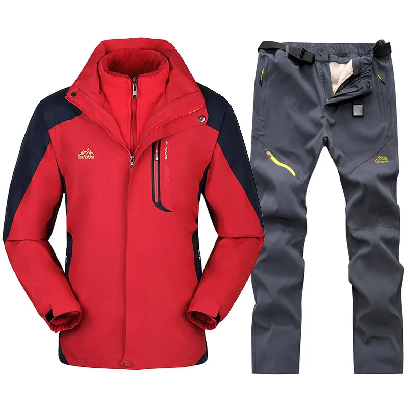 Red Gray Зимний лыжный костюм для мужчин, лыжные куртки и штаны, уличные термо-водонепроницаемые ветрозащитные лыжные и сноубордические куртки, комплекты - Цвет: Red Gray