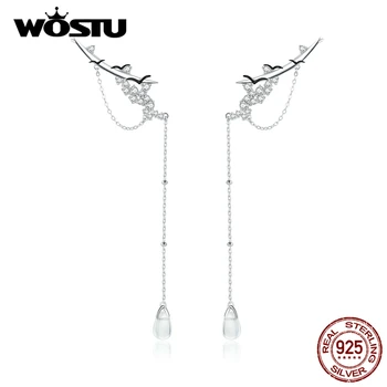 

WOSTU Classical Landscape Drop Earrings 925 Sterling Silver Long Chain Link Zircon Dangle Earrings Luxury S925 Jewelry CTE430