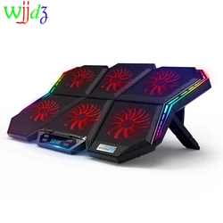 Almohadilla de refrigeración para ordenador portátil, enfriador RGB de 17 pulgadas con seis ventiladores y 2 puertos USB para videojuegos, pantalla Led, Notebook
