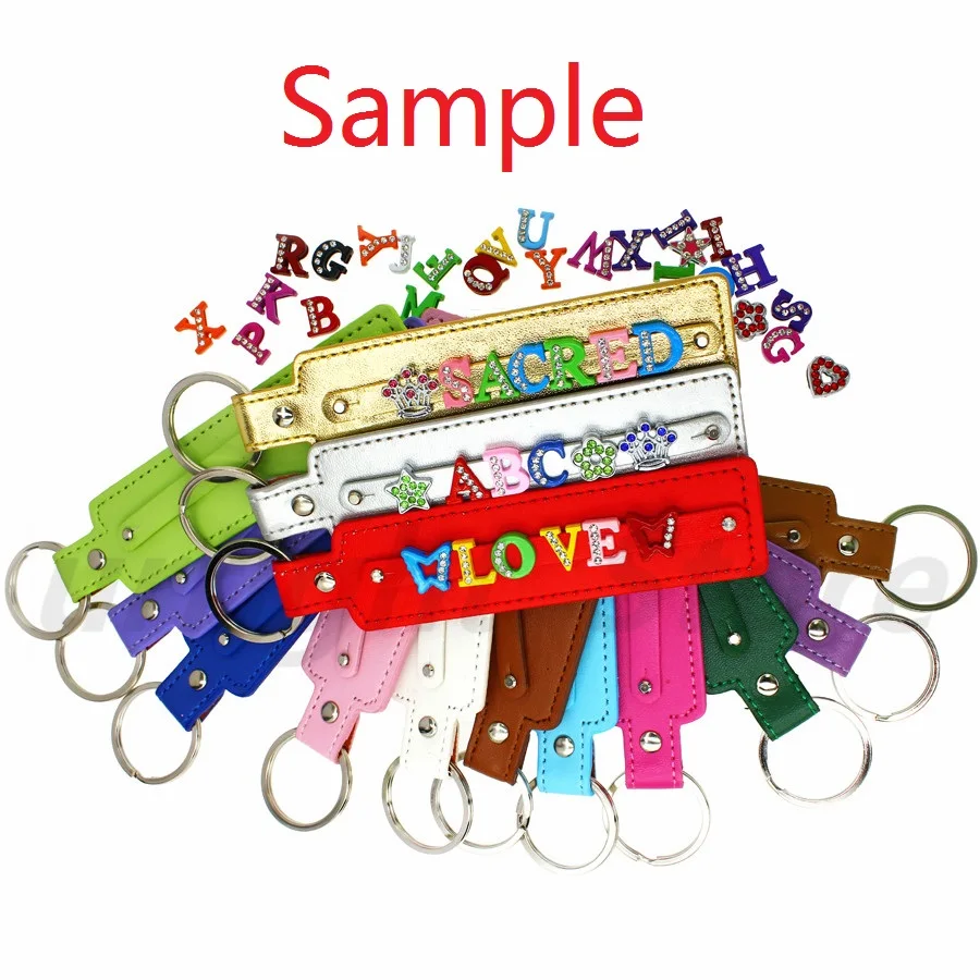 

1pc Popular PU leather Key chain with 8mm small belt fit for 8mm slide charm slide letters women men Christmas gifts