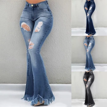 

NIBESSER High Waist Flare Jeans Women Retro Ripped Wide Leg Jeans Pants Denim Jeans for Women Ladies VintageTrousers Plus Size