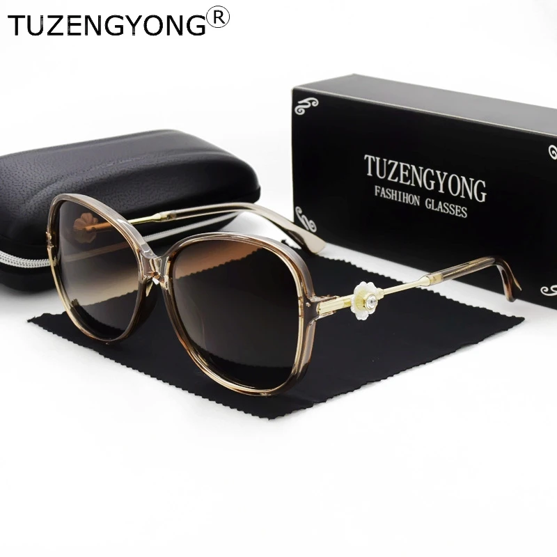 

TUZENGYONG Brand Design Luxury Fashion Women Sunglasses Polarized 2019 New Vintage Large Frame Lady Sun Glasses Shades Oculos