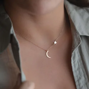 

Simple Gold Necklace For Women Moon And Star Thin Chain Necklaces Sweet Ladies Pendant Fashion Jewelry