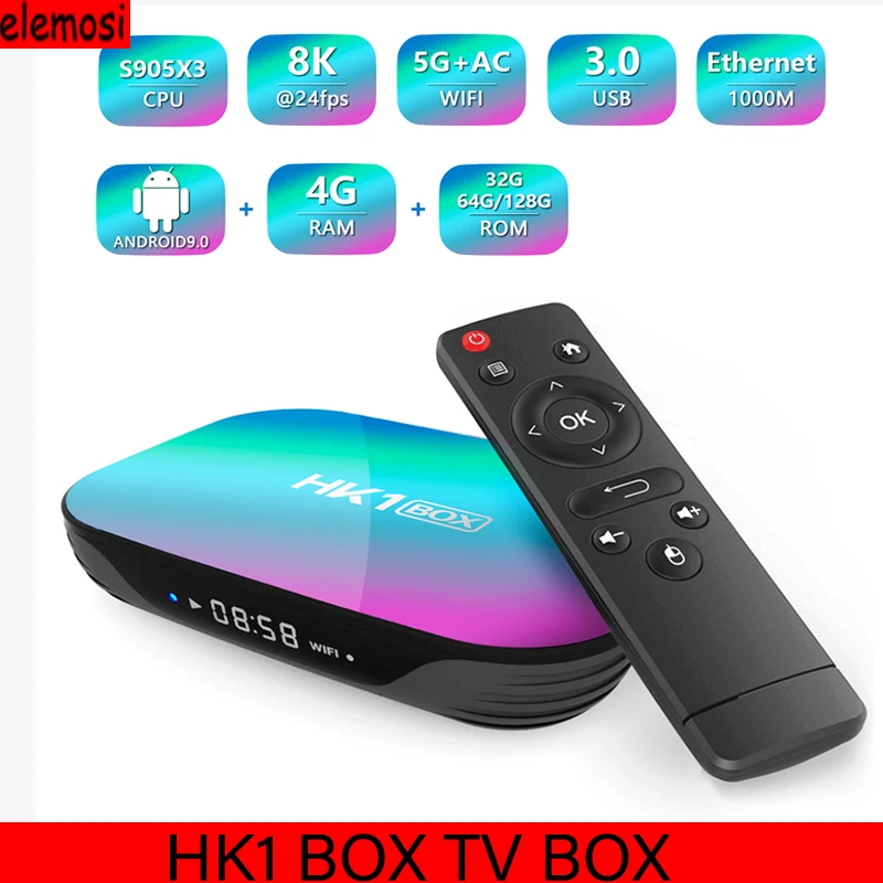 

HK1 BOX Android 9.0 Smart TV BOX S905X3 1000M Dual Wifi 2.4G+5G Wifi 1000M BT 8K IPTV Netflix Youtube Set Top Box