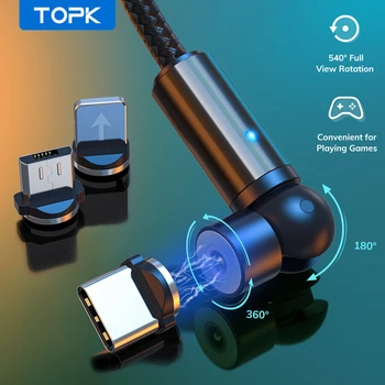 TOPK 540 rotation câble magnétique Micro USB Type C câble chargeur de charge magnétique câble pour iPhone 11 Pro XS Max Samsung Xiaomi