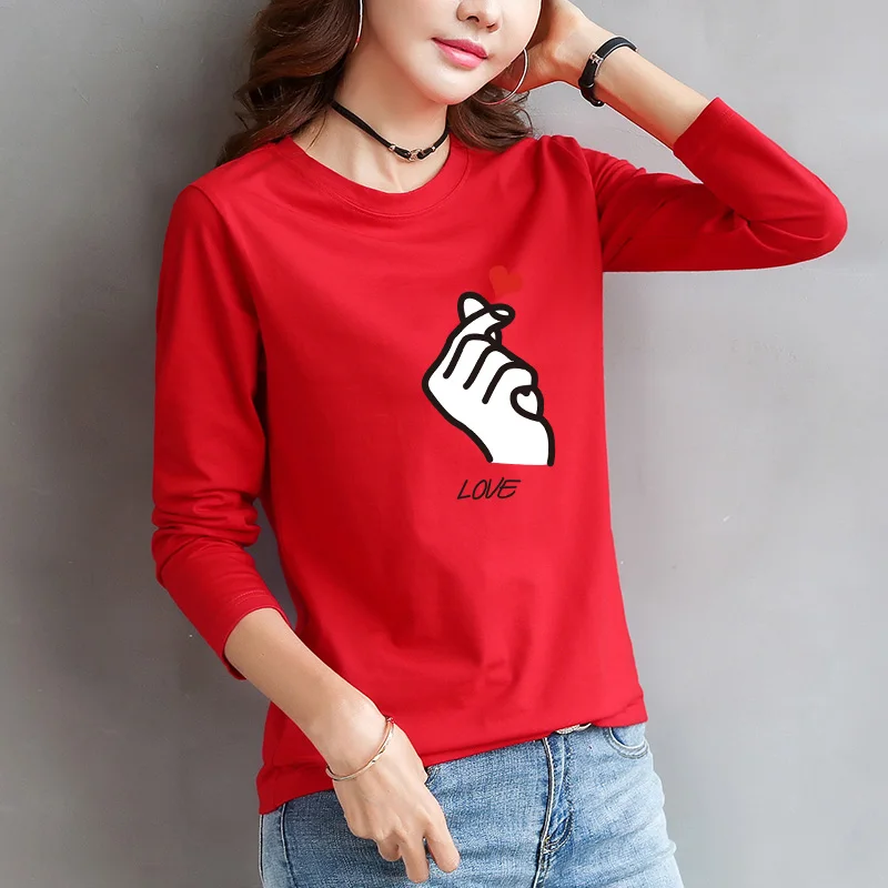 

Women Tshirt Plus Size Long Sleeves Top Autumn Winter Casual love Print O-Neck Tee Shirts Ladies Friends Tshirt Poleras Mujer