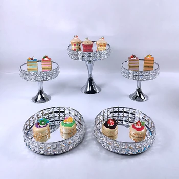 

Cake Stand Set silver Crystal Metal Cupcake decorations Dessert Pedestal Party Display cake tray