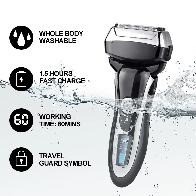 Online 4 Blade Professional Men Shaver Rechargeable Electric Razor Wet Dry For Men Beard Trimmer Shaving Machine LCD Display