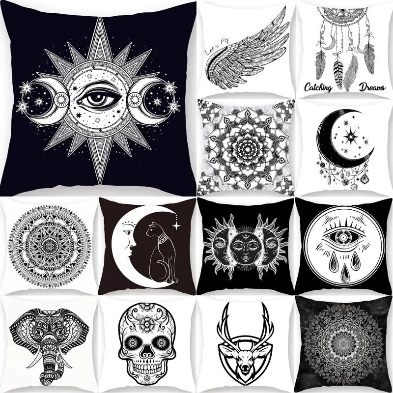 

1Pcs 43*43cm Black and White Mandala Cushion Cover Polyester Throw Pillow Cases Housse De Coussin Decorative Pillow Sofa 40819