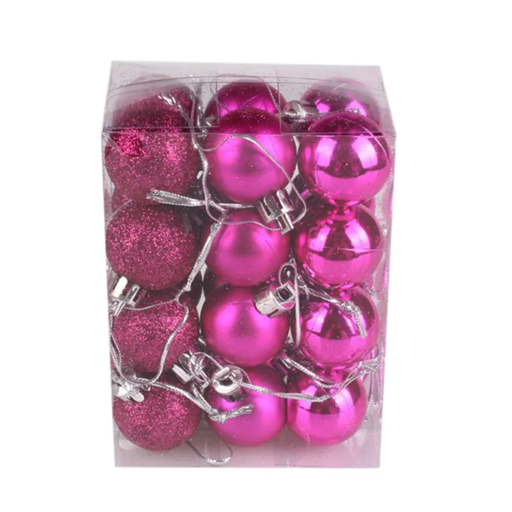 Рождество 24 шт 30 мм Рождественская елка шар Елочная игрушка навесная домашняя вечерние декоративное украшение многоцветный орнамент Рождество#15 - Цвет: Hot Pink