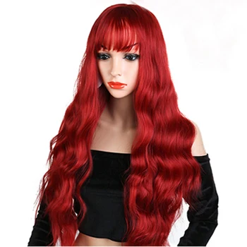 

MANWEI 26 inch Long Wavy Red Wigs Wave Synthetic Wig for Women Natural Middle Part Heat Resistant Hair