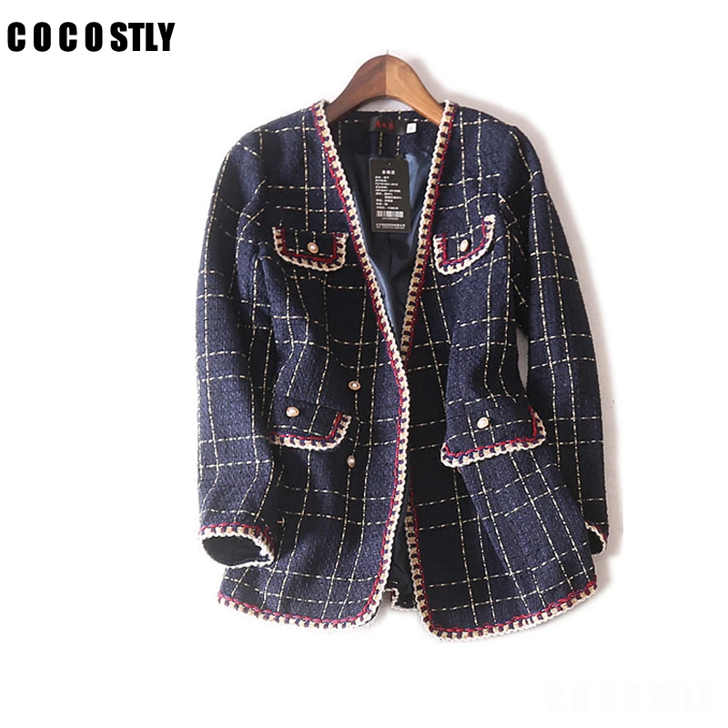 

Korean Small Fragrance V-Neck Vintage Tweed Jacket Women Elegant Loose Tweed Coat Casaco Feminino Autumn Coat Plus Size 4XL