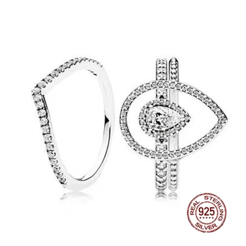 

2018 NEW 100% 925 Sterling Silver Ring Love Heart In Heart Stacked Ring Wedding Ring For Fashion Women DIY Gift Jewelry