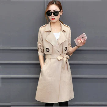

Woman Fall Long Slim Suede Trench Coat Female Jacket
