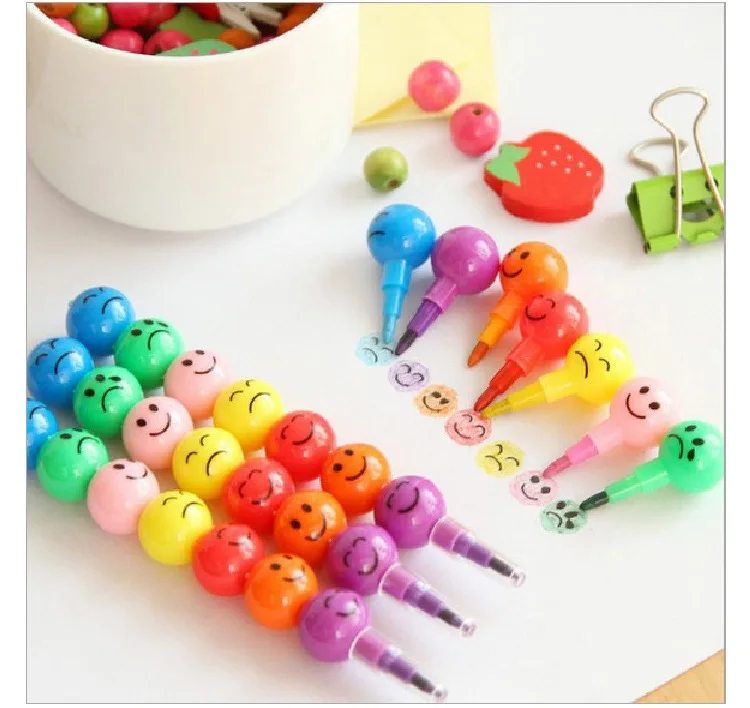 Забавный 7 цветов мелки Творческий сахар покрытием Haws с мультипликационным принтом в виде улыбок граффити ручка канцелярский подарок для детский восковой карандаш подарок