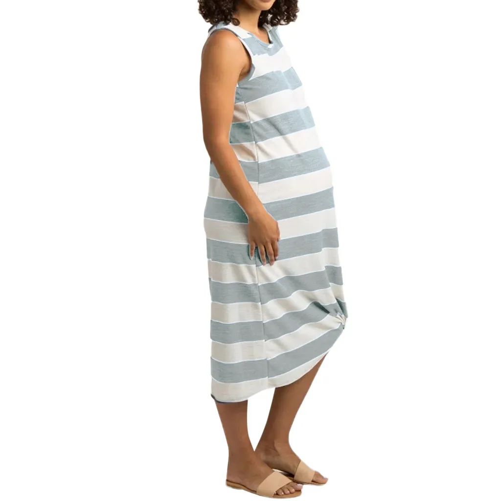 

Summer Ladies Sleeveless Striped Cami Dress Maternity Striped Print Breastfeeding Sundress Pregnancy Dress L1230