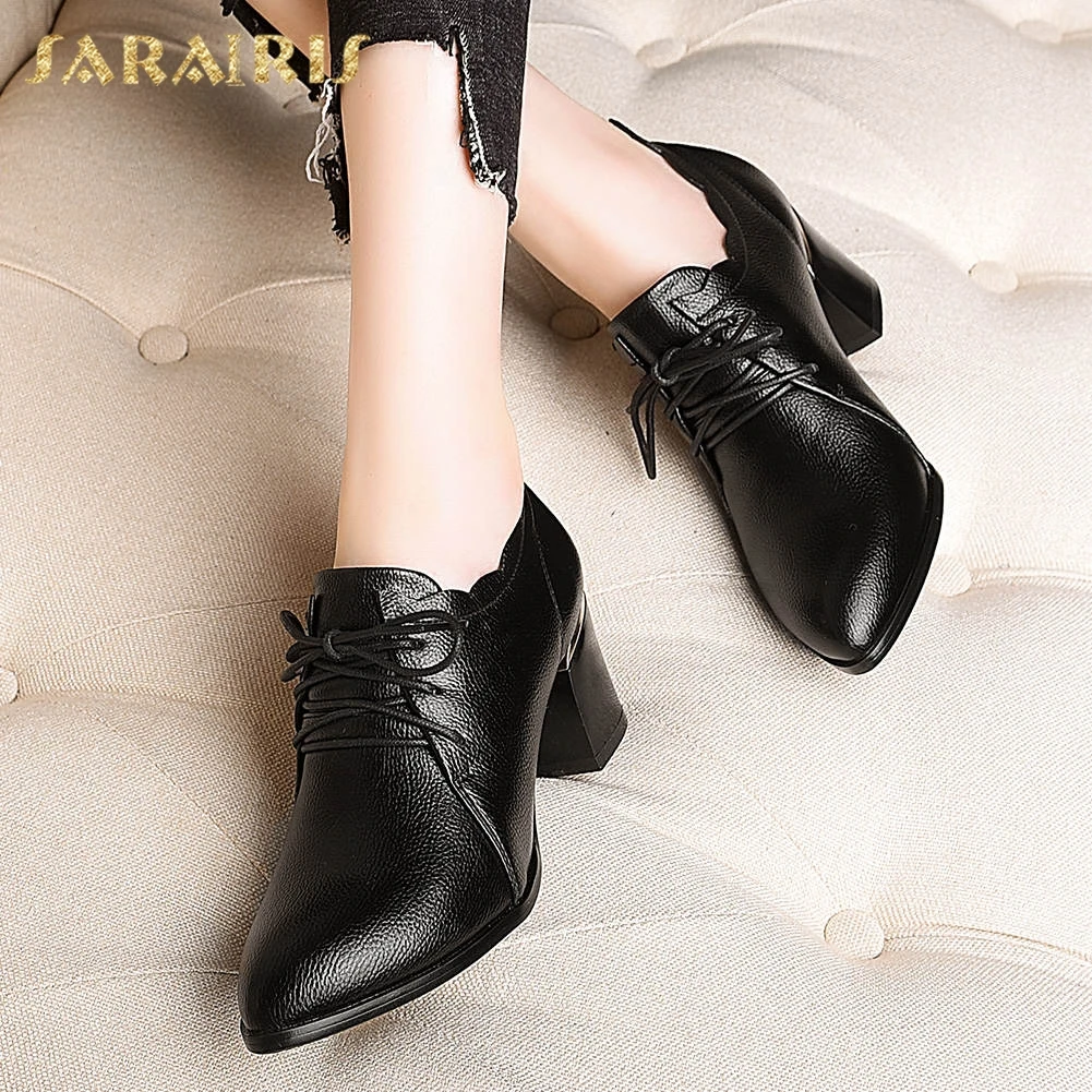 

Sarairis new fashion Hot Sale 2019 Big Size 32-43 Chunky Heels Shoes Woman Pumps Lady Lace Up Autumn Pumps Women Shoes