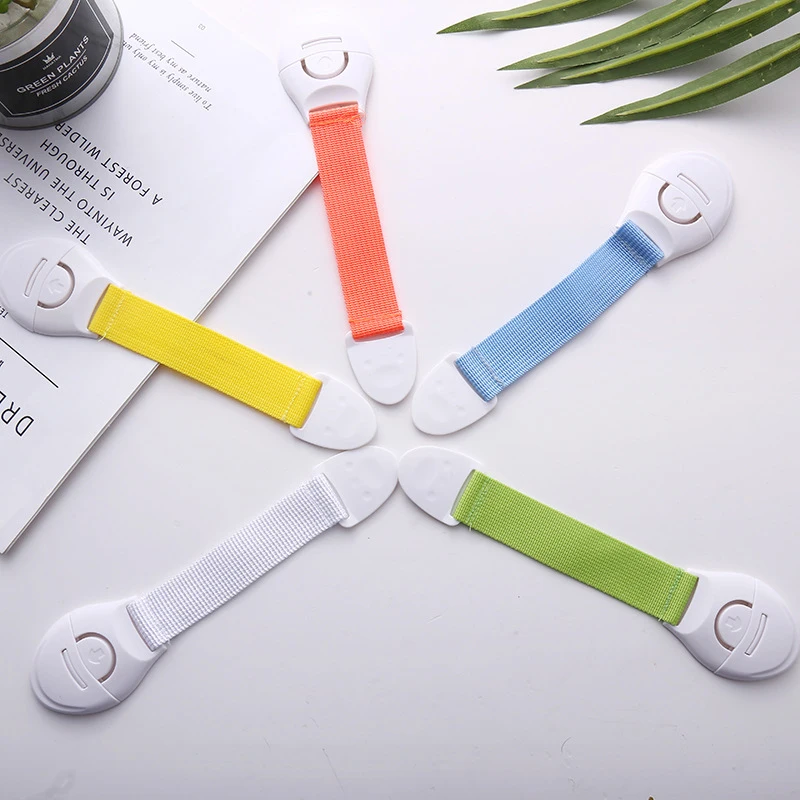 Child Safety Lock Baby Protection Anti-Pinch Hand Cabinet Door Drawer Lock Color Webbing Safety Cloth Belt Lock Plastic Latch