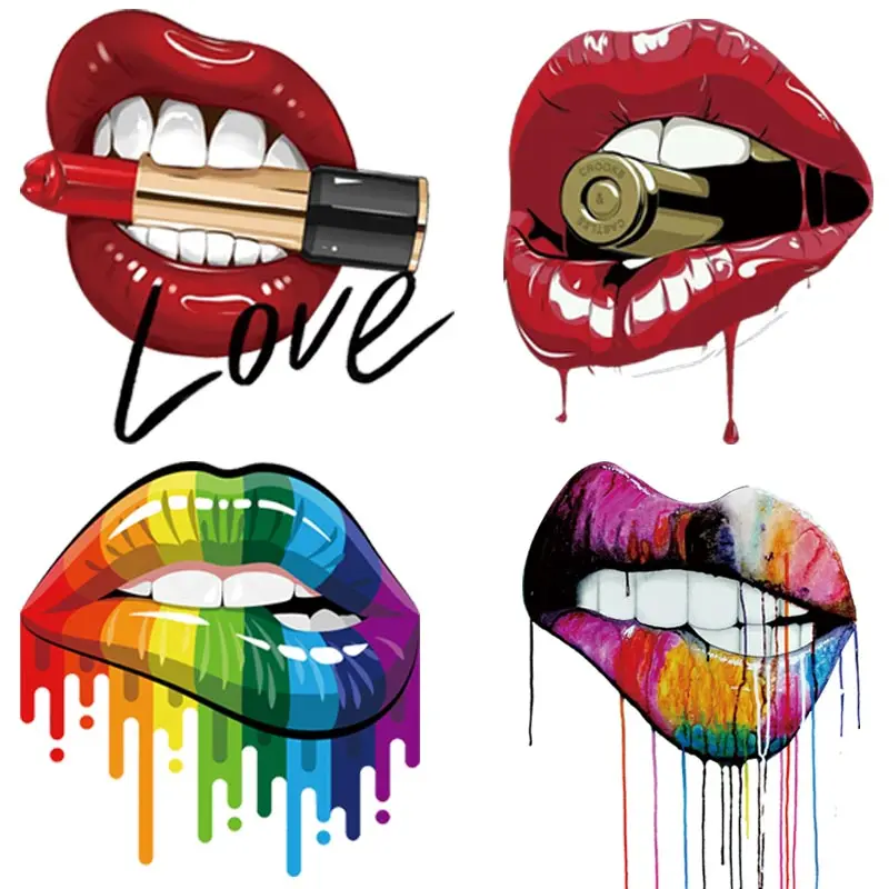 Colorful Sex Lips Thermo Transfer Sticker On Clothes Decor Washable Iron On Patches For