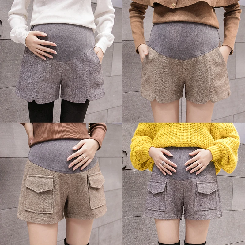6025# осенние зимние шерстяные шорты для беременных с высокой талией, свободные шорты, Одежда для беременных женщин, Прямая поставка