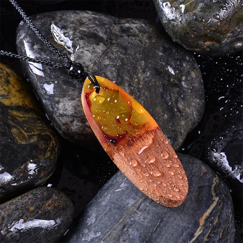 Resin Wood Necklace HIYONG время смолы деревянный кулон с регулировкой ручной работы Дерево смолы ожерелье для женщин мужчин свитер цепи ювелирные изделия подарки - Окраска металла: Resin Wood Necklace
