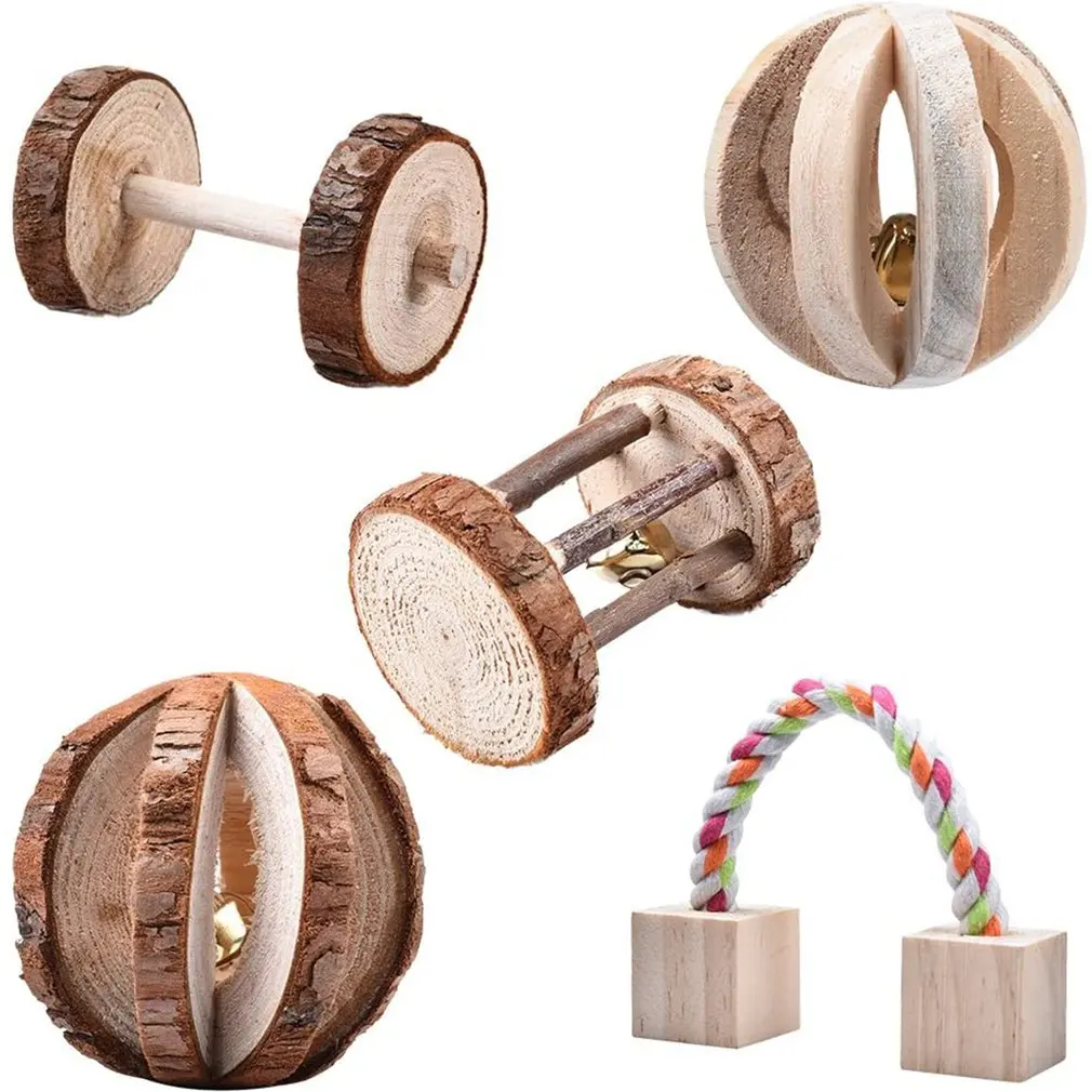 

5pcs Amusing Pet Accessories Wooden Care Safe Small Animal Products Durable Lovely Hamster Toy