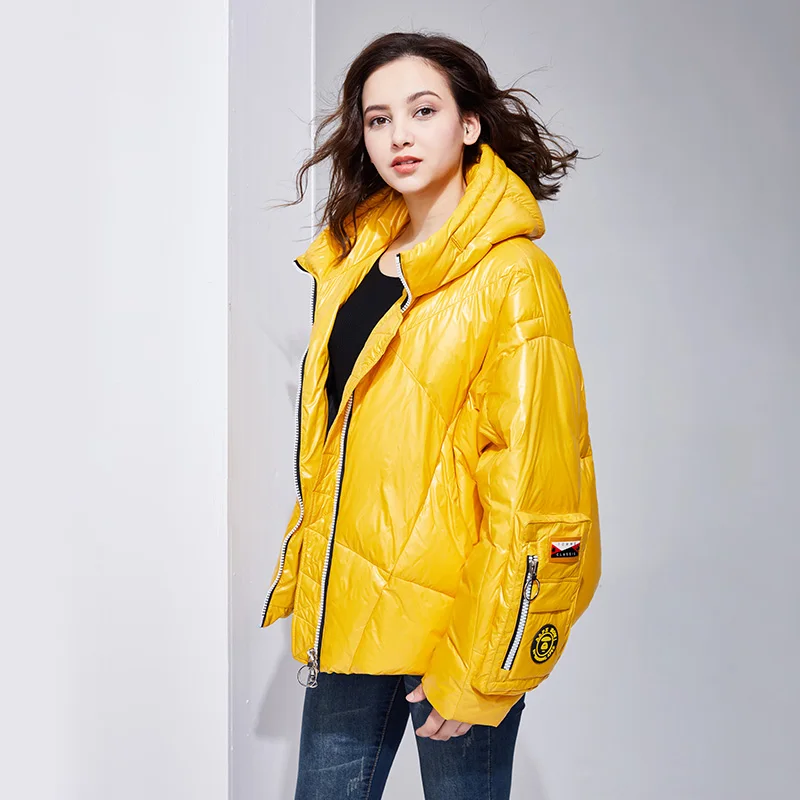 Зимнее женское пуховое пальто, короткое, сверхлегкое, Натуральное перо, роскошная, высокое качество, Женская парка на утином пуху#99318 - Цвет: yellow