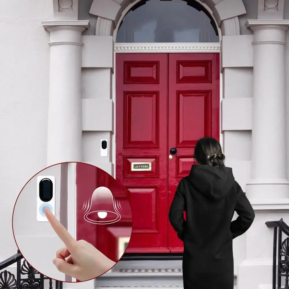 Solar Powered Wireless Doorbell Home Door Bell Safety Alert System with Night Light Waterproof Drop Shipping