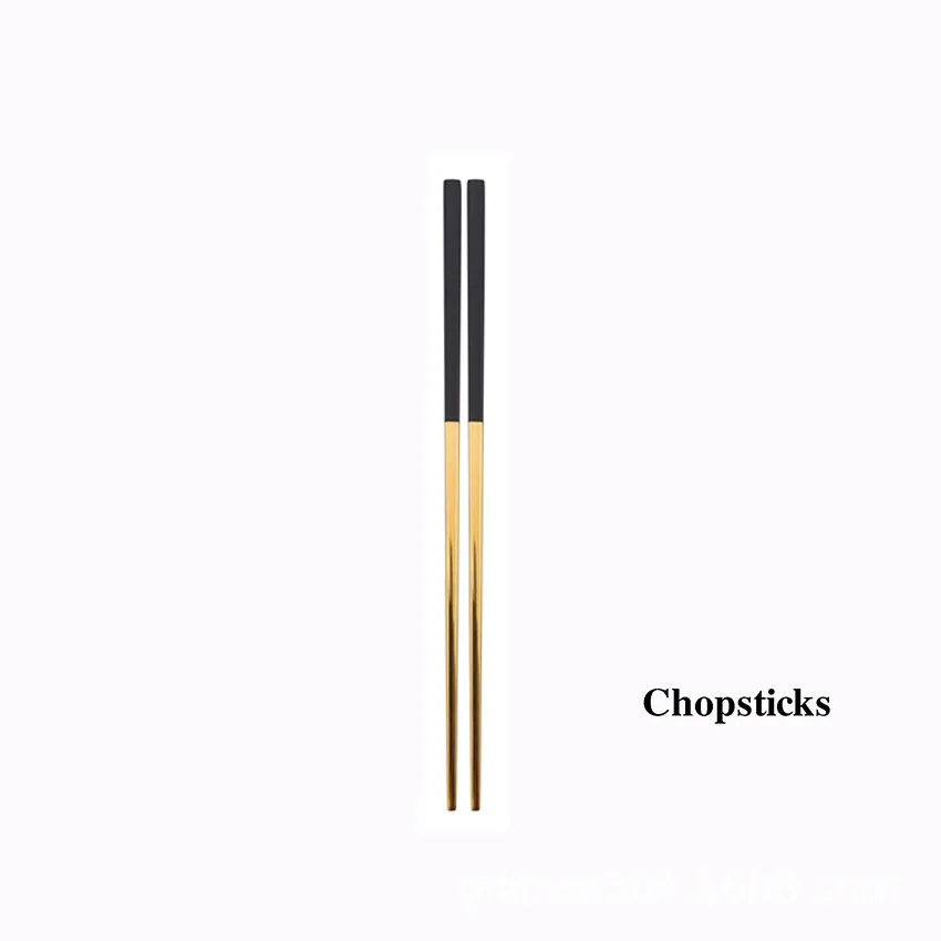 Chopsticks Набор столовых приборов с черной золотой ручкой, набор посуды из нержавеющей стали, многоразовая посуда, вилка, ложка, столовый десертный нож, набор серебряных изделий - Цвет: Chopsticks