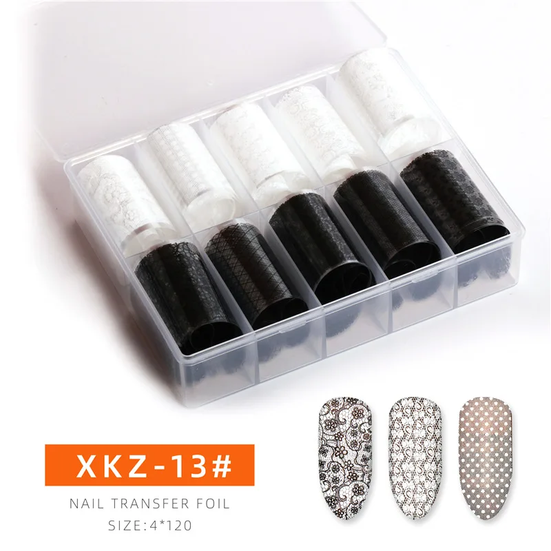 XKZ-13 10 рулонов/коробка 120 см дизайн ногтей перевод рисунка фольги стикер s ногтей Лазерная Звезда наклейка бумажный стикер s набор гвоздей аксессуары для ногтей - Цвет: XKZ-13